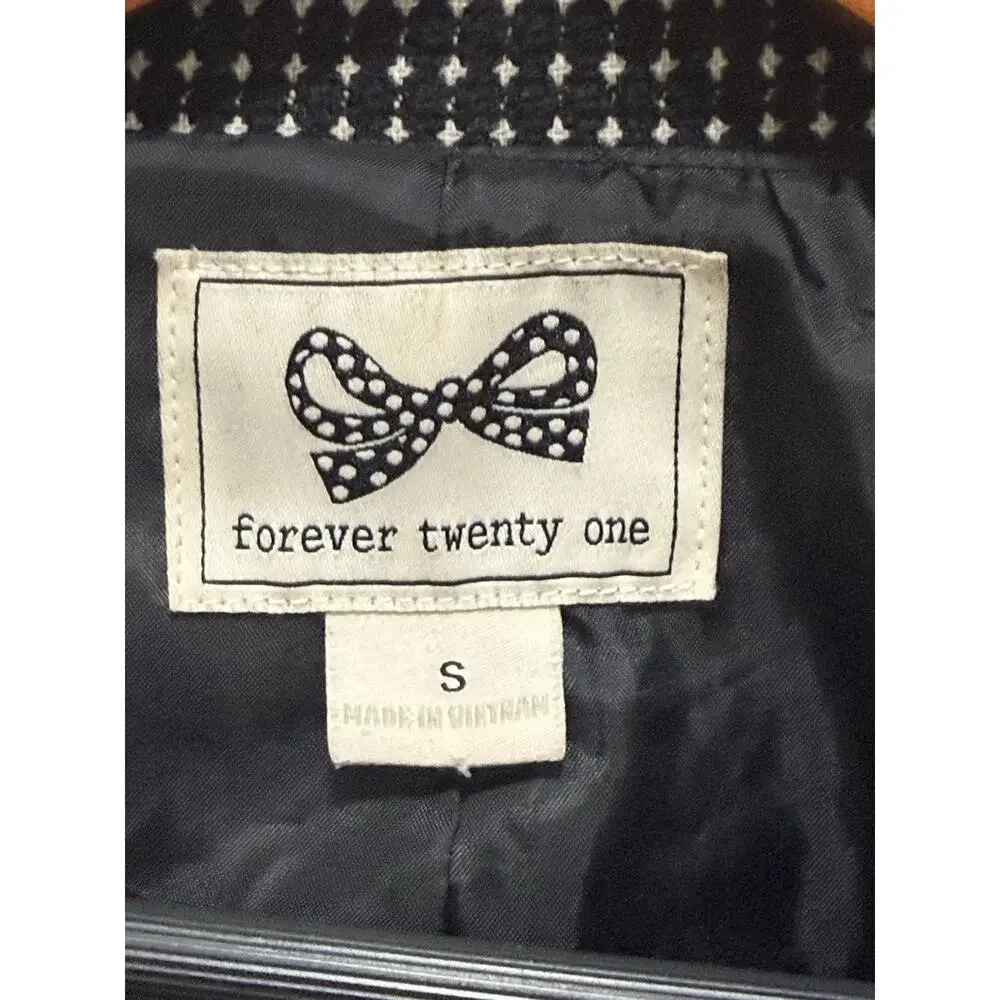 Forever 21 Peacoat Womens Small Black White Micro Houndstooth Wool Blend Coat